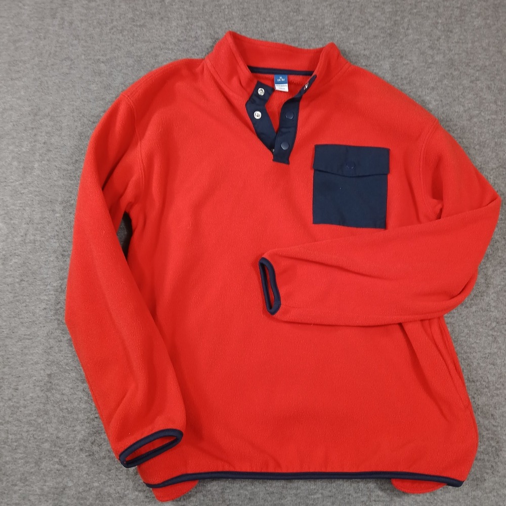 Old Navy Pullover Boys XL 14-16 Fleece Snap-Button Red Contrast Trim EUC